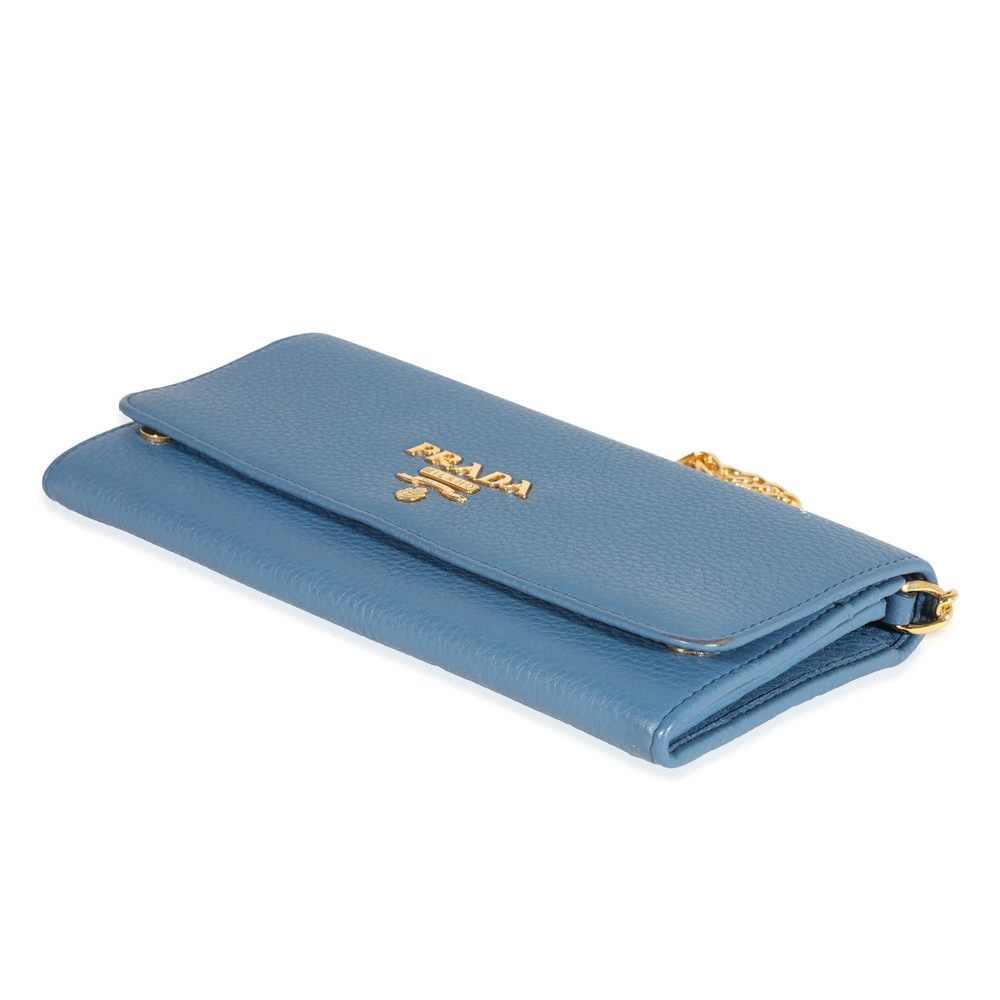 Prada Blue Vitello Daino Chain Wallet - Picture 5 of 6
